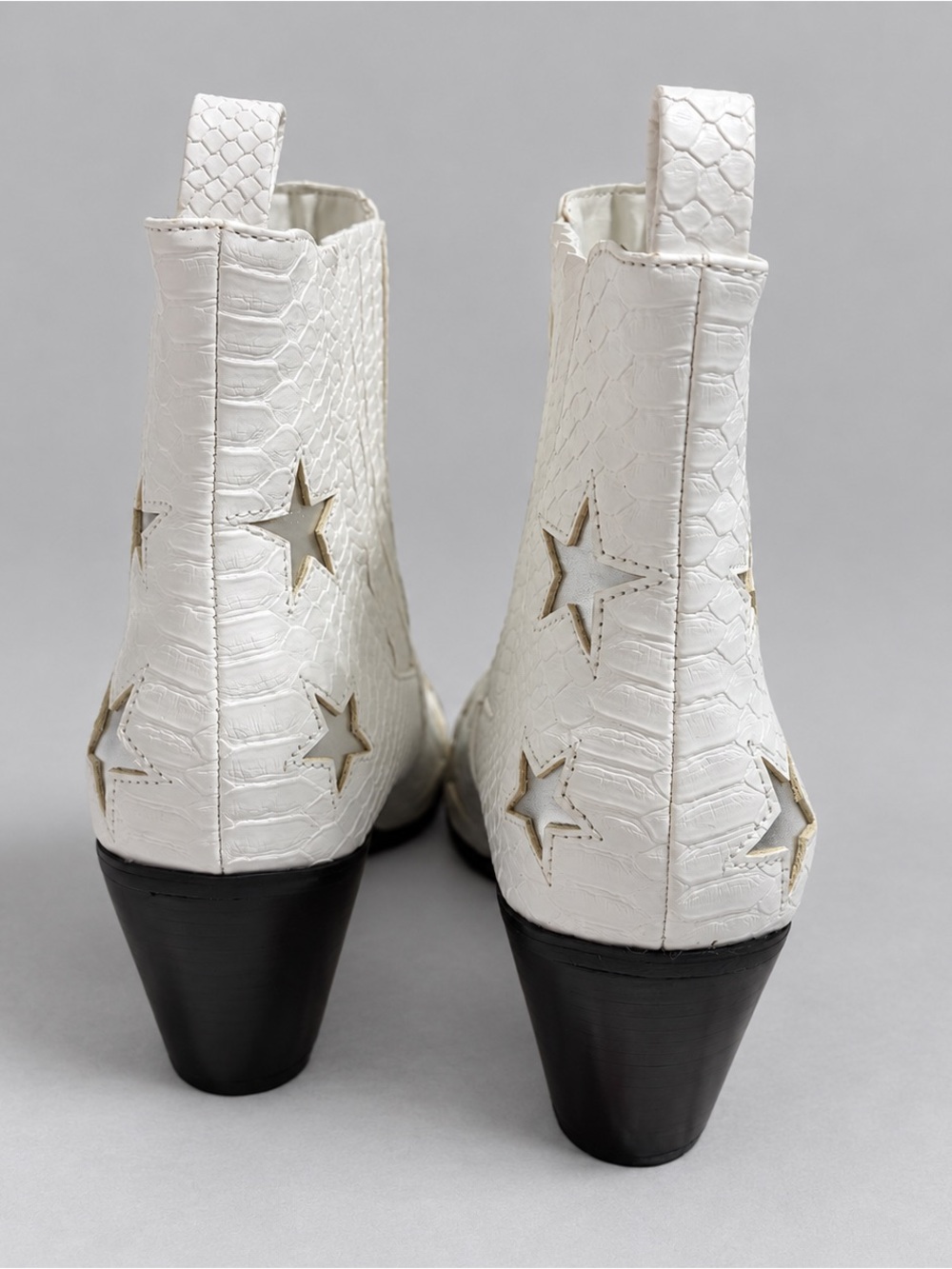 Betsey Johnson Izak White Snake Embossed Silver Star Festival Western Boots 7.5 - Picture 8 of 10